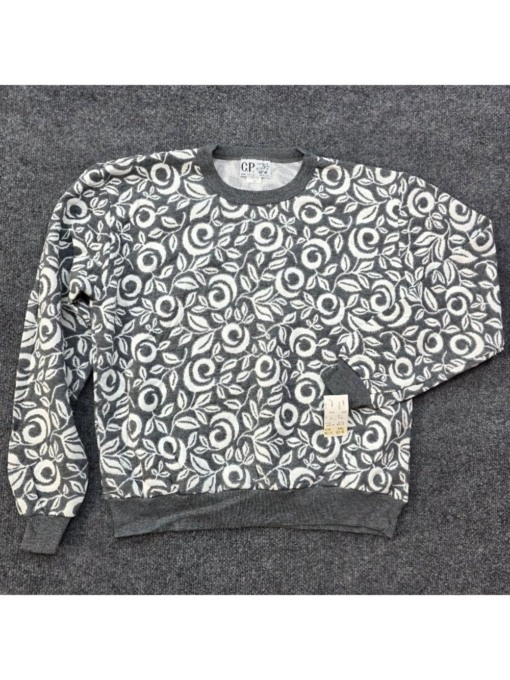 Vintage CP Sport Swirl Rose Sweatshirt L Black USA Romantic Goth Heritage Layers
